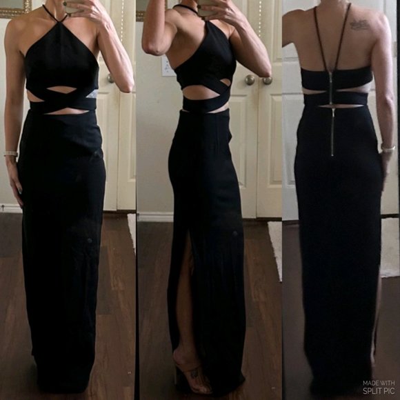 REVOLVE Nicholas black sleeveless cutouts cut outs formal dress gown